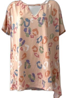 VIAMOR Pastel Leopard Print Strappy V-Neck Top L